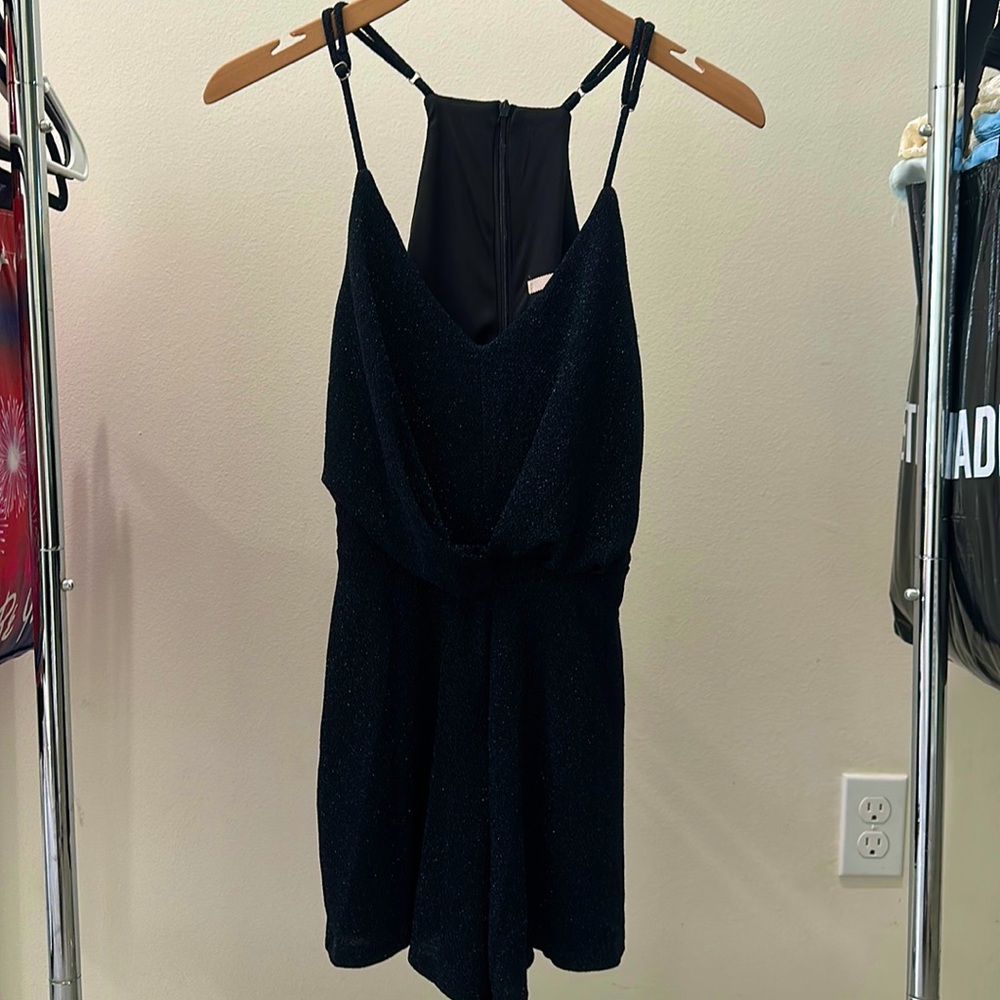 Francesca’s XXS Navy Glitter Romper
